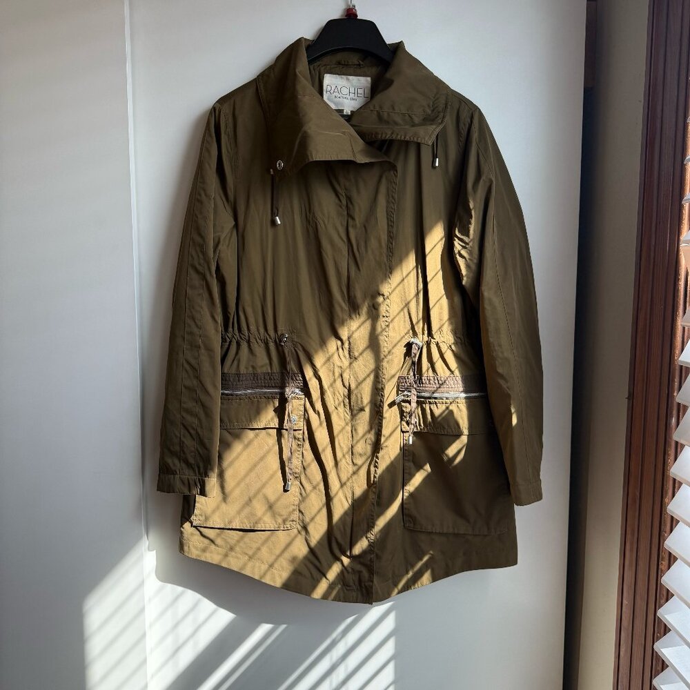Rachel Roy Oversized-Collar Asymmetrical Anorak Jacket Army Green (Size Large)